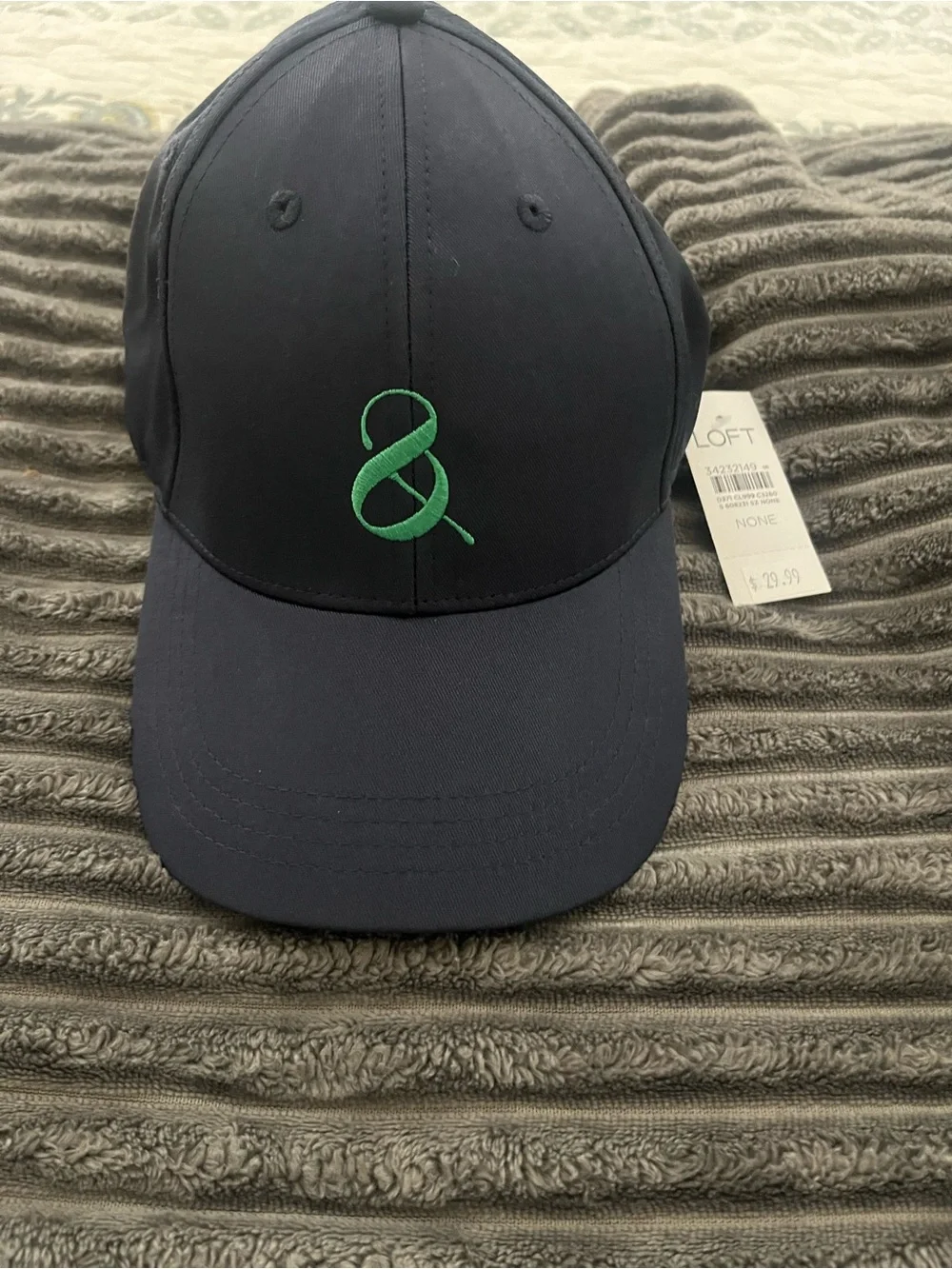 LOFT Navy Baseball Cap with Green Embroidered Ampersand